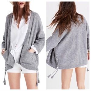 MADEWELL SIDE LACE UP CARDIGAN SWEATER WITH TASSLE